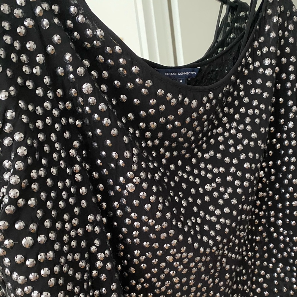 French Connection black studded silk chiffon dress - Picture 5 of 7